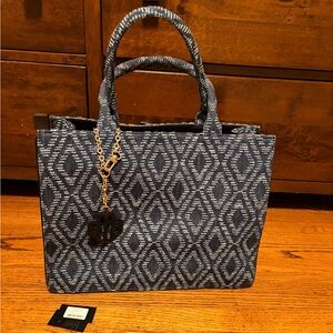 Euc Maje denim indigo blue tote bag with leather bag charm